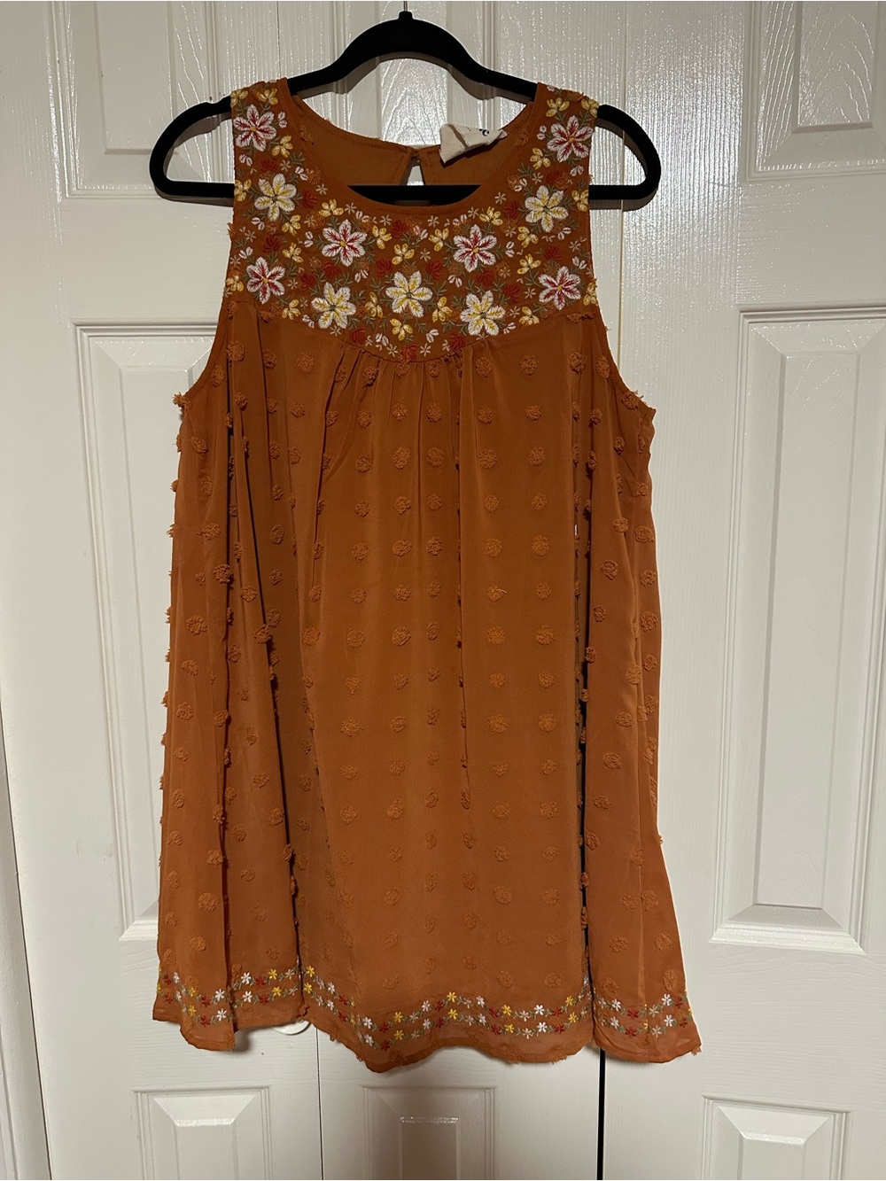 Burnt Orange Embroidered Floral Swing Dress